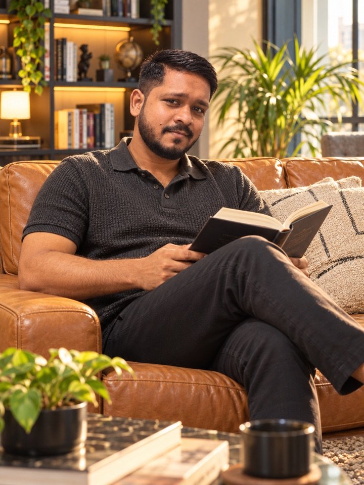 Mohammad Danyal, founder of OPENDOTT. Reading at home